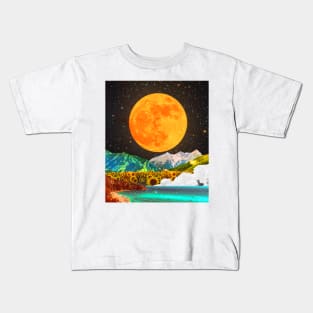 Orange Moon collage art landscape Kids T-Shirt